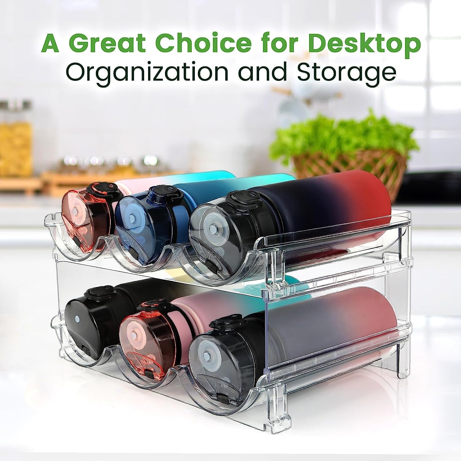 Maximize Your Space with 2-Pack Stackable Water Bottle Organizer for Cabinet Storage