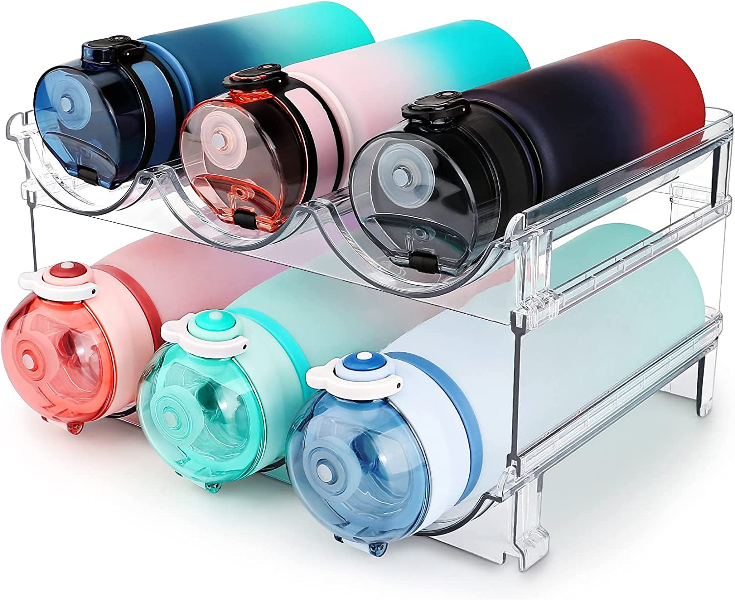 Maximize Your Space with 2-Pack Stackable Water Bottle Organizer for Cabinet Storage