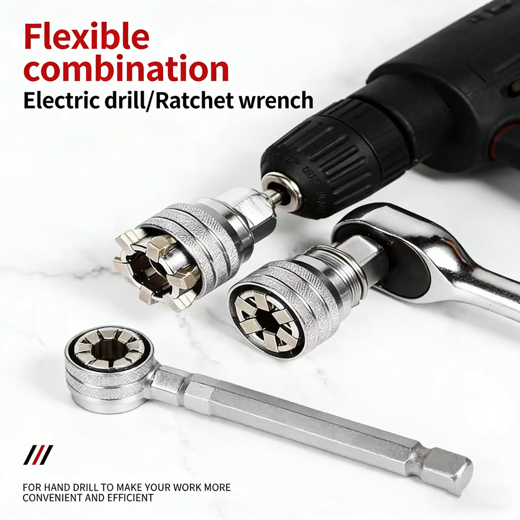 Multi-Function Universal Socket Wrench Tool - Universal Maintenance Tool, Adjustable Universal Socket Wrench, Universal Socket Tool for 3/8" Drive Ratchet Torque Wrench & Power Drill (Connecting Rod Random Color) Fathers Day Gift